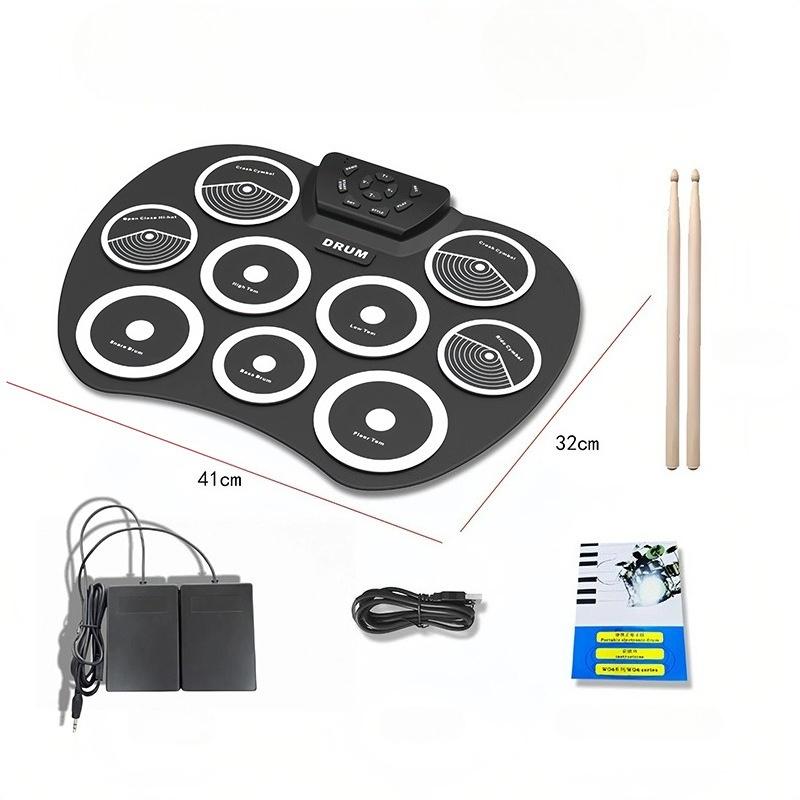 

Электронная ударная установка Ручной ролл-ап барабан 9 пэдов MIDI-интерфейс Поддержка DTX игр Портативная ударная установка Подарки с барабанными палочками педалями electronic drum чёрный