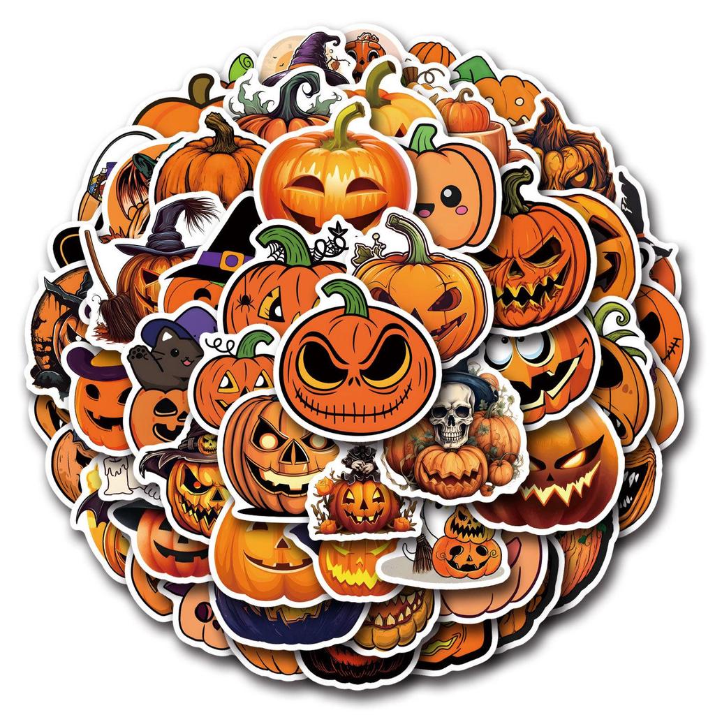 55 Graffiti Pumpkin Stickers for Suitcases, Notebooks, and Phones