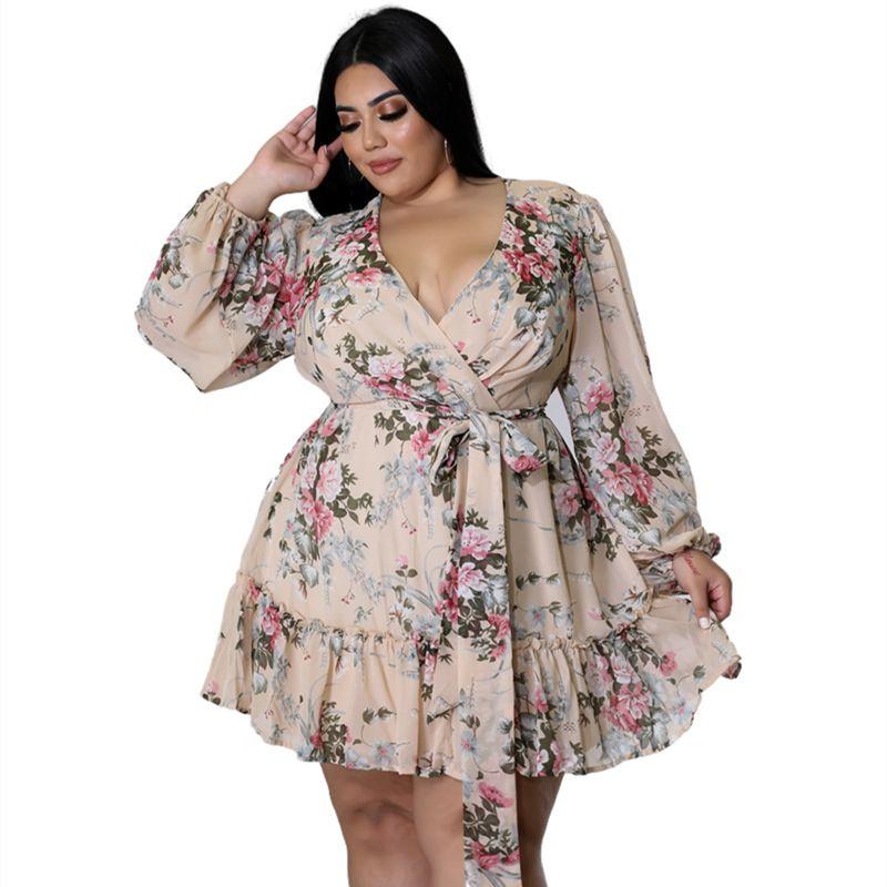 

2024 Oversized Loose Print, Elegant and Sexy Dress Dress Pink 4XL