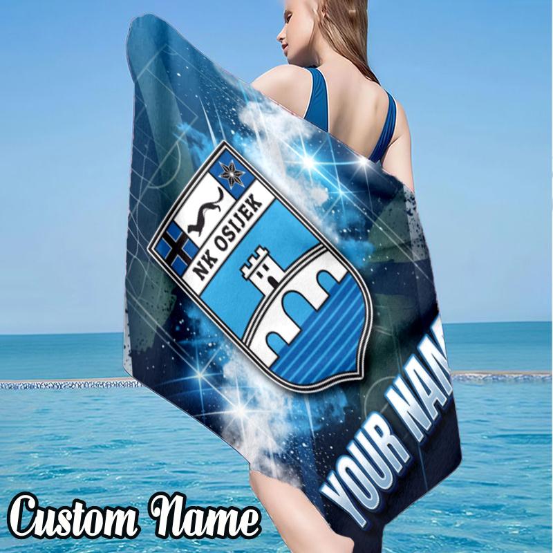 Custom Name Nk Osijek Crest Beach Towel - Soft, Ultra-Absorbent Microfiber, Lightweight, Perfect for Beach, Parties, Travel, Camping