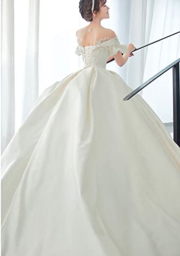 [Housaku Co., Ltd.] Wedding Dress, Illusion Neck, Bell Sleeves, Satin, Elegant, Exquisite Princess Style, Lace-up, A-line, for Concerts, Recitals, Gor