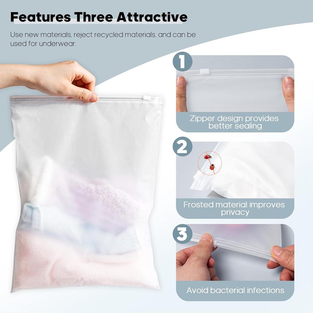 10pcs Packaging Bags CPE Frosted Zip Lock Bags Self Sealing Clear Garment Bags for T-Shirts, Shirts, Files