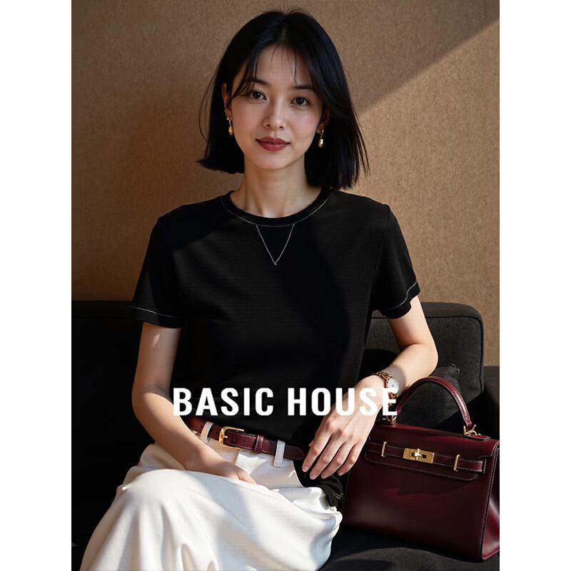Basic House Women s Short Sleeve Silk Lyocell T-Shirt L