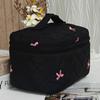 Black Portable Makeup Bag Large Capacity Pink Bow Quilting Cosmetic Pouch Handbag Ladies Travel Toiletry Storage Bag Women 2026