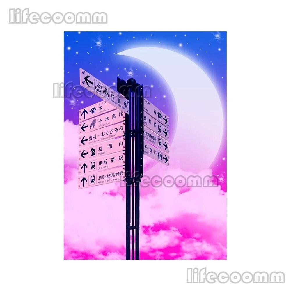 Anime City Neon Night 80s Vaporwave Japan City Street Poster Wall Art Canvas Painting Wall Pictures For Living Room Home Decor No Frame