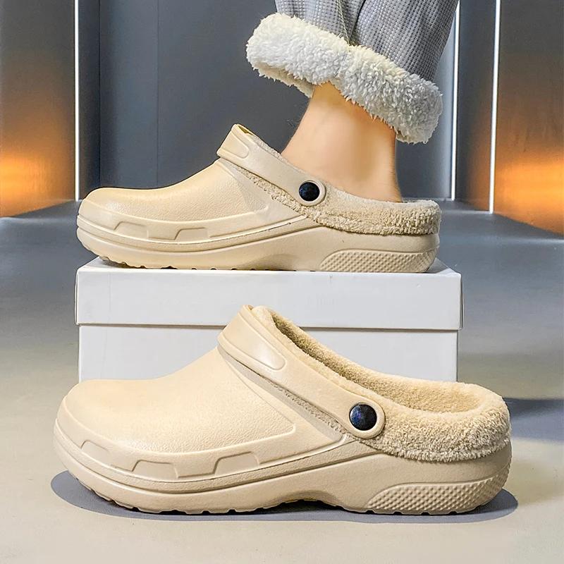 

Мужская садовая обувь, уличные водонепроницаемые плюшевые меховые сабо, тапочки, многоцелевая домашняя обувь, противоскользящие теплые тапочки Zapatillas 48