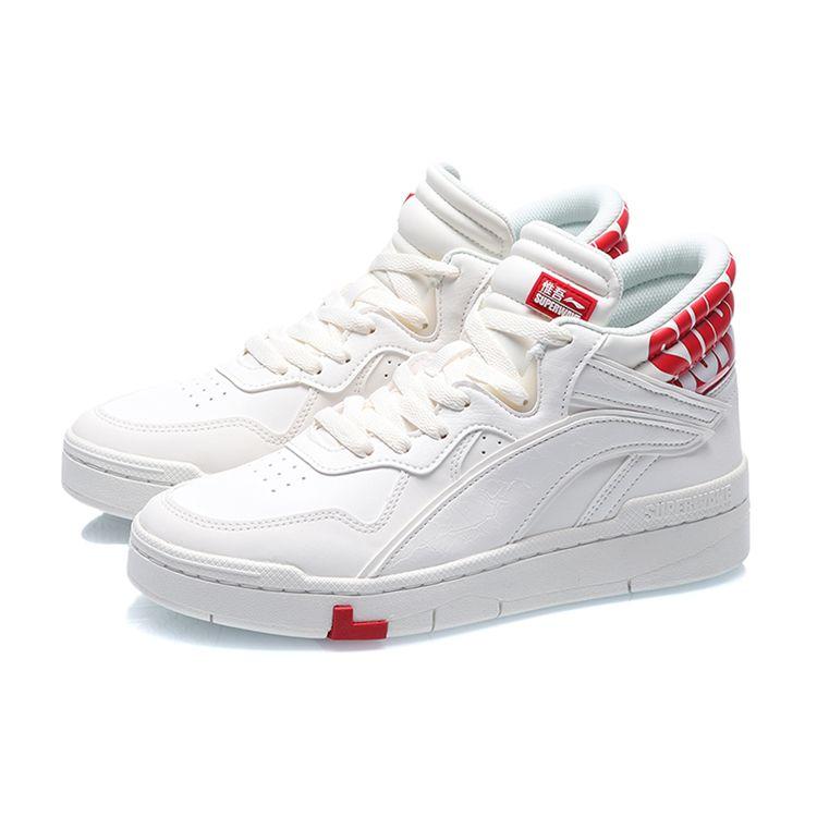 Li Ning We Wo Wrap Warm Non-Slip Mid-Top Skate Shoes Women skate shoes White Red AGCQ238-1