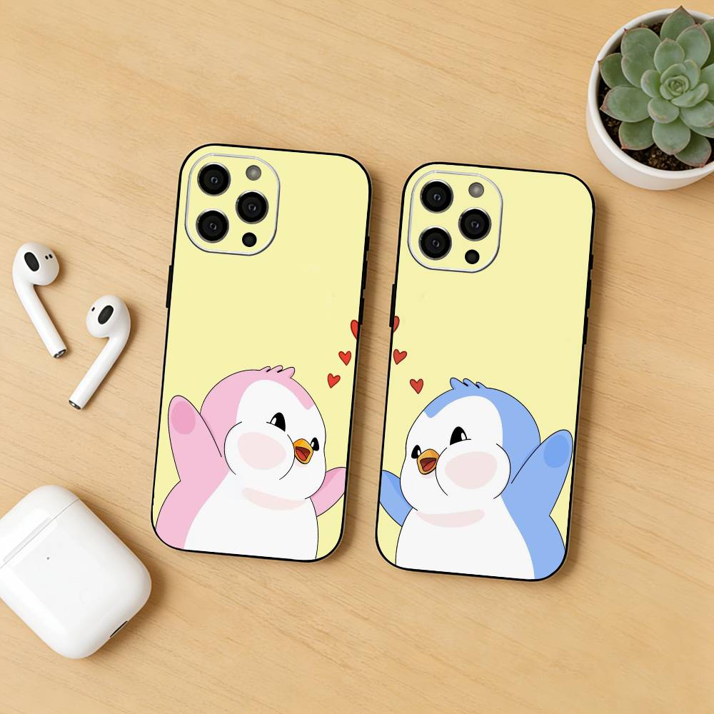 Cute Pudgy Penguin Phone Case For iPhone17,16,15,14,13,12 Plus,Max Soft Silicone Black Cover