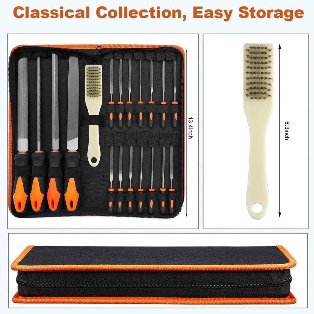 19pcs Metal File Tool Bag T12 Drop Forged Alloy Steel File Set Precision Wood Handle Rasp File Tools for Metalwork Hand Tools
