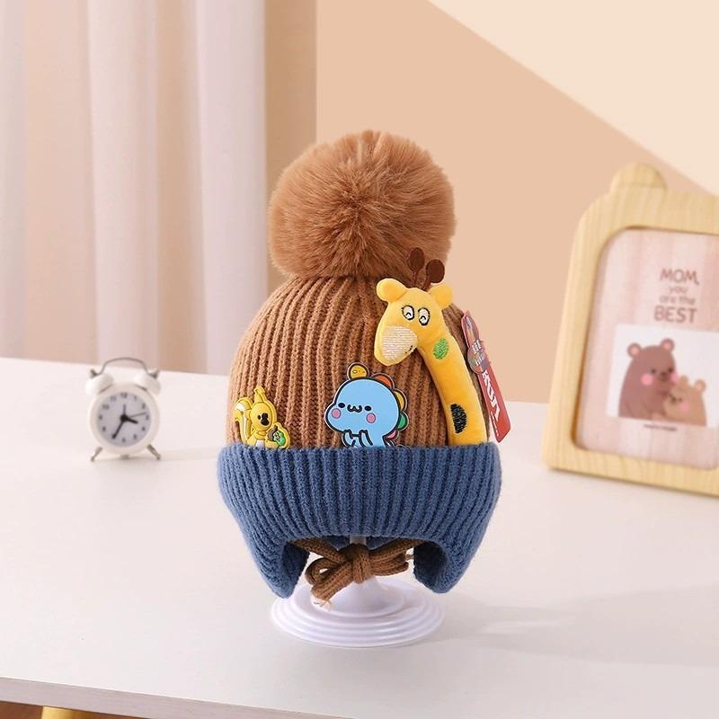 Cappellino invernale per neonato berretto a forma di orso coreano cappello invernale in lana a maglia per bambini berretto tinta unita cappello invernale per neonato con paraorecchie