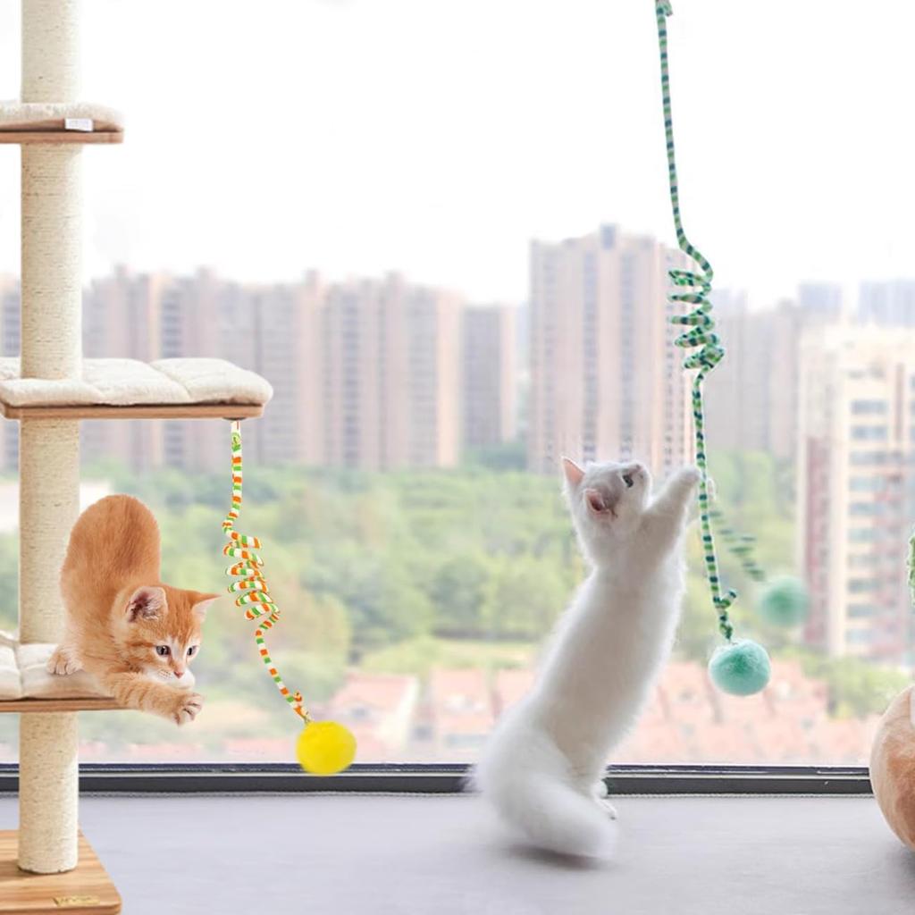 La La Pet®Retractable Cat Teaser Toy Cat Toys for Indoor Self Play 3 Pack Interactive Cat Feather Toy Hanging Spring Cat Toys Cat Teaser Suction Cup