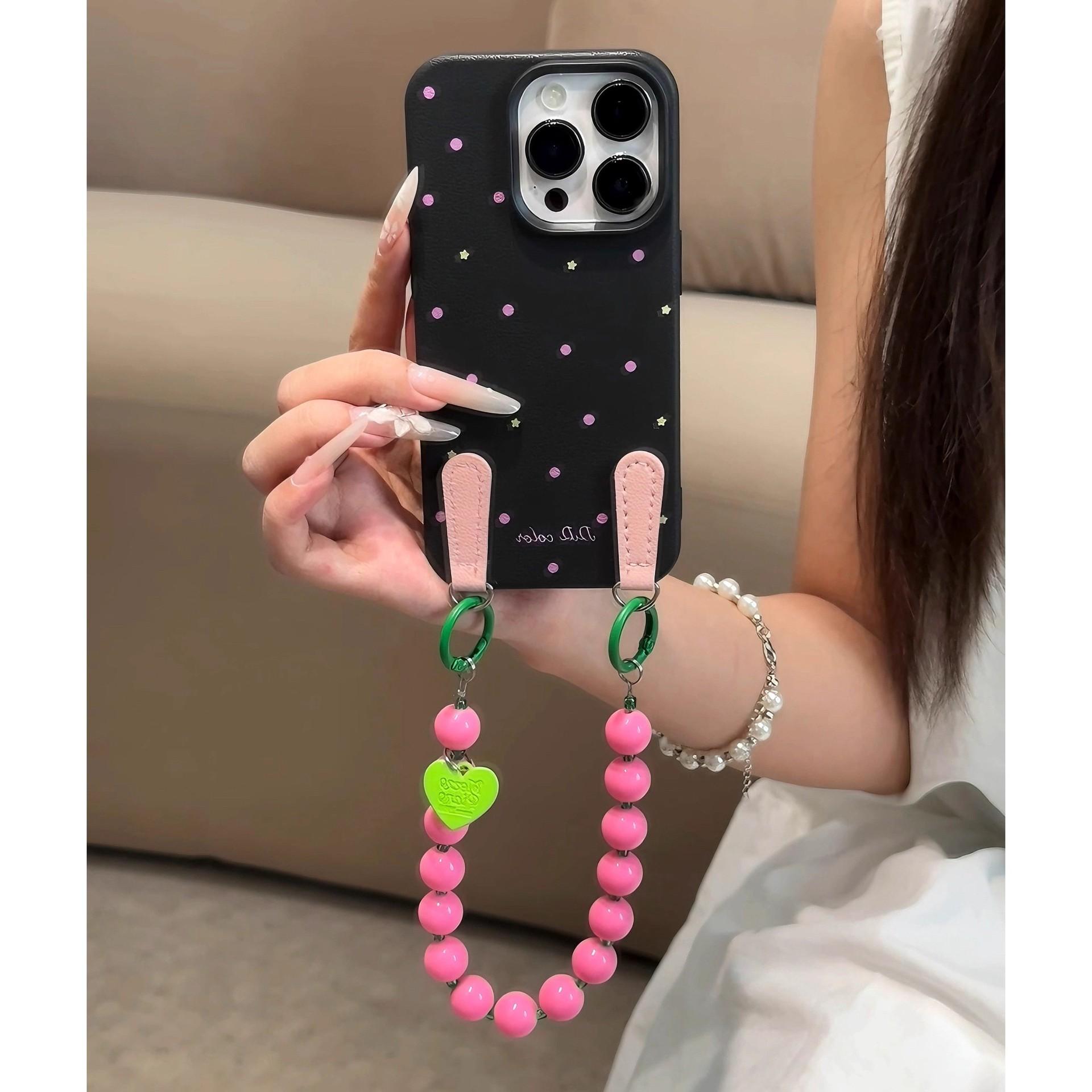 

Summer Dopamine Colored Leather Wave Dots for Apple 17 Mobile Phone Case Bracelet for IPhone 15 New 16 Protection For Apple XS