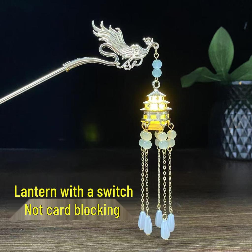 Ancient Style Luminous Hairpin: High-End Alloy Lantern Design for Hanfu Skirts