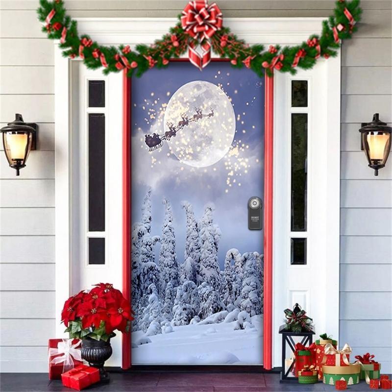 Christmas Party Background Decors Durable Polyester Door Hanging Tapestry Easy Mount