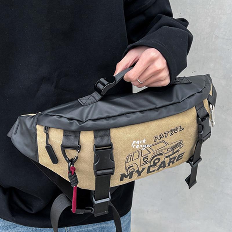 Men's Outdoor Travel Chest Bag Multi-functional Tooling Style Sports Cycling Crossbody Bag Large-capacity Multi-pocket Buckle Portable Chest Bag