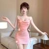 Summer New Mesh Sexy Suspender Dress Muse Fan Waist Temperament Skinny Banquet Dress Dress