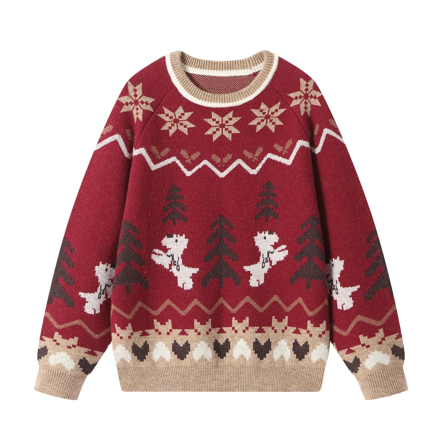 Red Jacquard Women s Christmas Sweater: New Year Retro Loose Knit Pullover 2XL красный