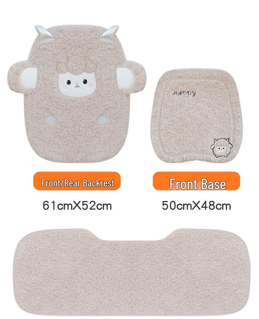 Universal Embroidered Lambswool Car Seat Cushion Set - Winter Warm 3-Piece Interior Decor.