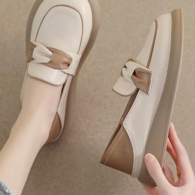 Le Fu Shoes Dámské 2025 Jaro a Podzim Módní Všestranné Malé Kožené Boty na Silné Podrážce Těhotenské Jednoboty Dámské
