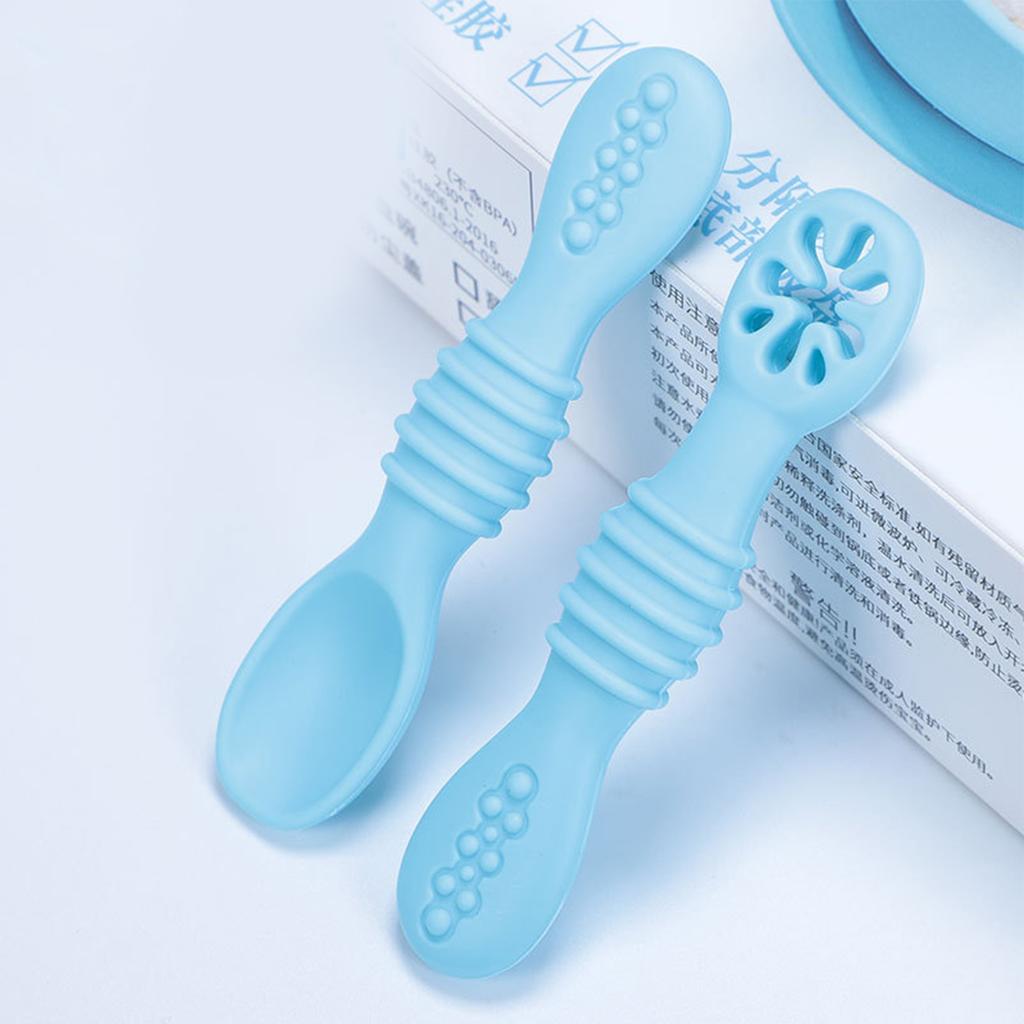 6 ks Dětská lžička Silikonová Měkká Bez BPA Hladký Vzhled Krmící lžička Nebesky modrá Světle růžová Hnědá