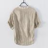 Sommer Freizeit Herren Leinen Kurzarmhemd V-Ausschnitt T-Shirt Vintage Plissiertes Leinen Freizeit Farbe Überkopf Herren Oberteil