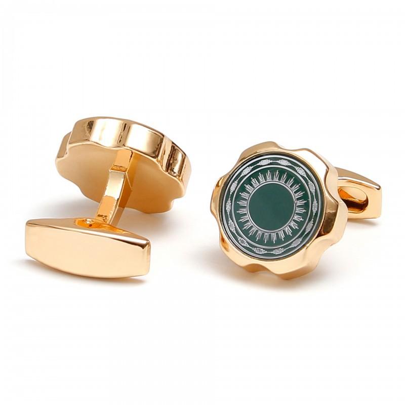 

Men s Cufflinks Creative Simple Inlaid With Green Pattern Gear Jewelry alloy