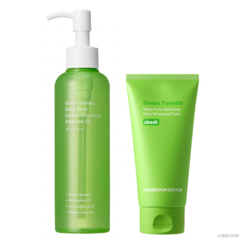 

SUNGBOON EDITOR Green Tomato Double Cleansing Set (Double Cleansing Ampoule Oil 200ml + Whipping Foam:120g) (+Free gift)