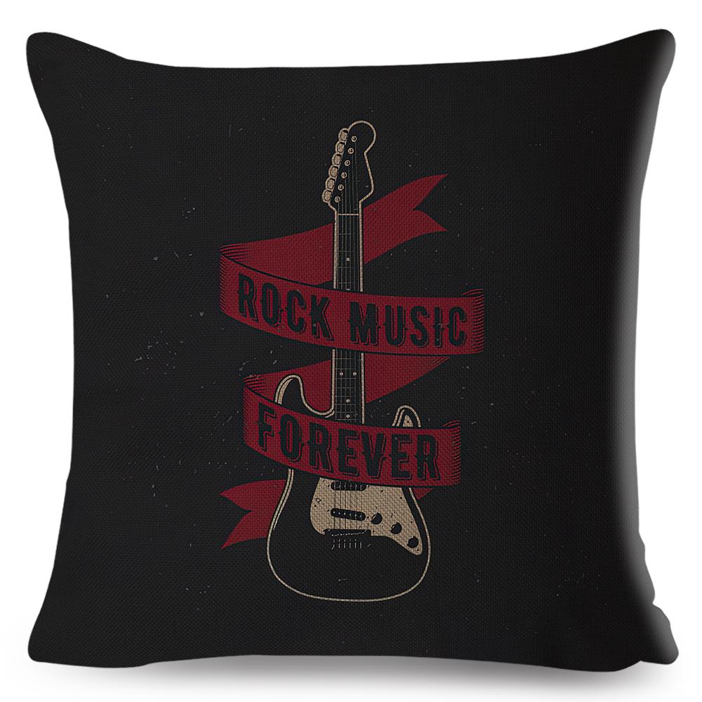 Retro Microphone Guitar Design Cushion Cover Double Sided Soft Polyester Home Decor Pillow Case