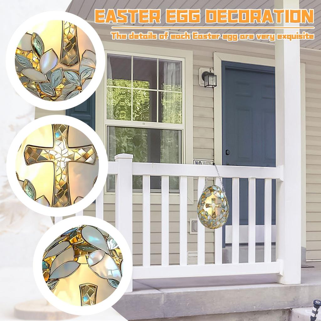 2dDecorative Easter Cross Egg Suncatcher, Stained Glass Window Hanging,