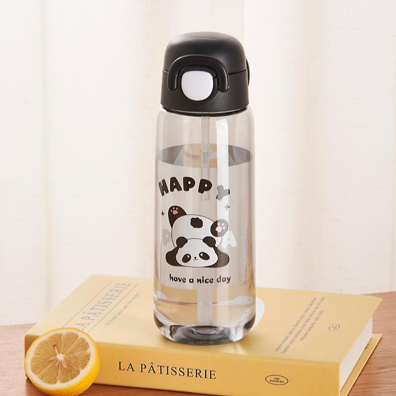 New Panda Plastic Cup Portable Cup, Cute Cartoon Plastic Straw Cup, Children's Casual Cup