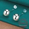 925 Sterling Silver 8mm/10mm Round Smooth Solid Bead Ball Stud Earrings For Women Girls Wedding Engagement Party Jewelry Gift