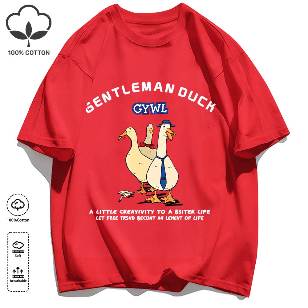 GentleUnisex Duck Like Free Print T-Shirts O-Neck Loose Short Sleeve Trendy Cotton Vintage Sportswear Unisex Soft Summer Top