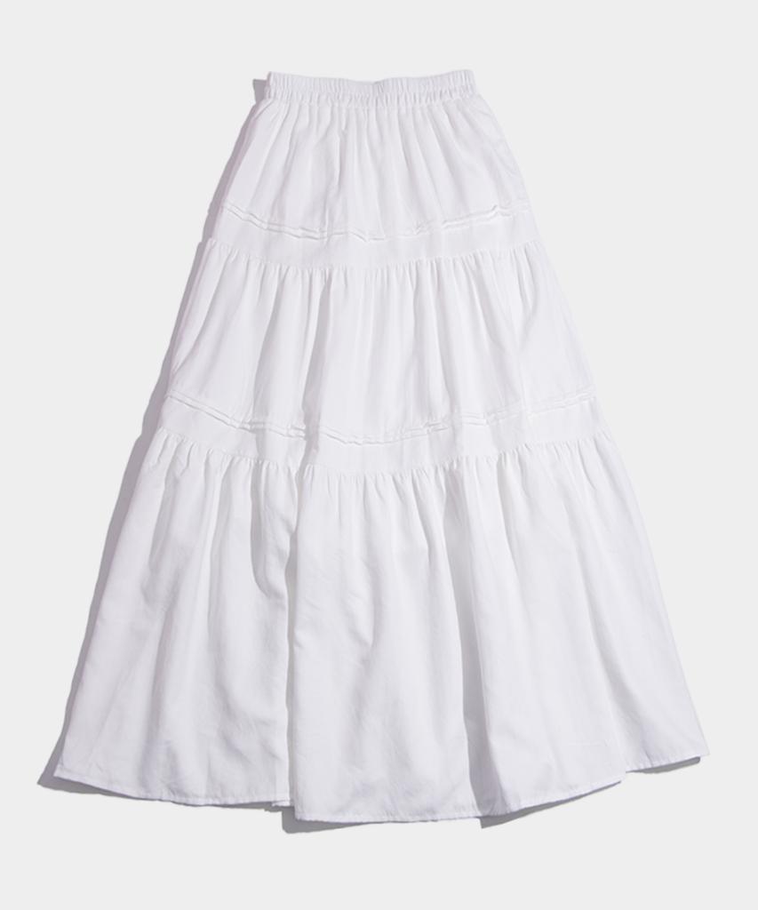 Place Studio Slim Fit Basic Winter Tiered Elastic Long Ruffle Skirt [White]