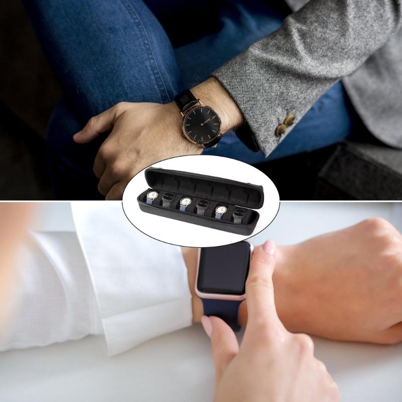 6 Slot  Watch Storage Case Lightweight Shockproof Design Storage Bag Portable Zippers Closures for Travel and Daily Use