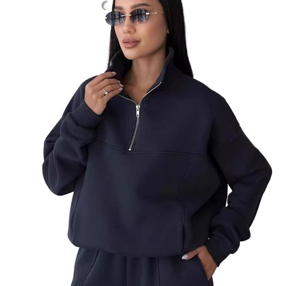 Europäischer und Amerikanischer Stil Lässiger Patchwork Verdickter Langarm-Sweatshirt und Hosen Set 2025