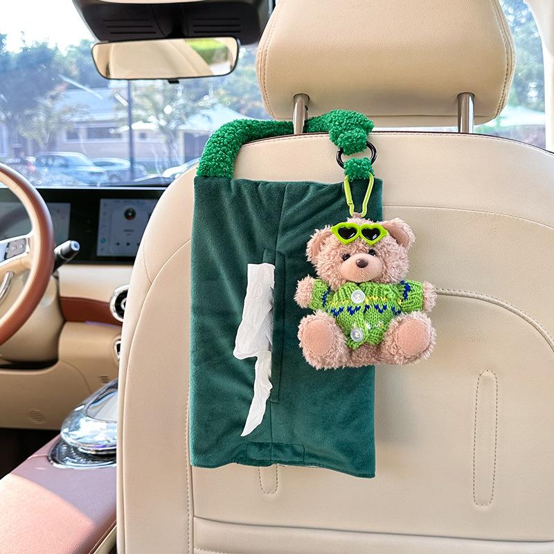 Cartoon Car Tissue Box Creative Doll Bear Car Hanging Paper Box Cute Plush Car Home Dual-use Hanging Bag