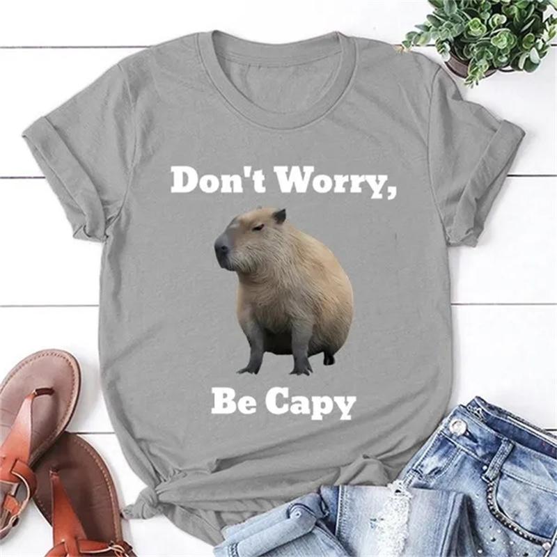 Capybara Dont Worry Be A Capybara Womens Printed Shortsleeved Tshirt A Cool and Fashionable Item Summer Streetwear