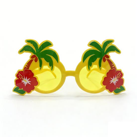 Hawaiian Sunglasses for Party, Summer Beach Glasses with Palm Tree & Hibiscus Flower, Funny Costume Prop Shades for Vacation Photo Booth Decor