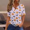 Women's T Shirt Halloween Print Button Short Sleeve Daily Weekend Fashion Basic V- Neck Regular Top