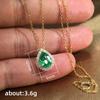 Huitan Hot Trend Green Water Drop CZ Pendant Necklace Fashion Zircon for Women Gold Color Luxury Wedding Accessories Fancy Gift