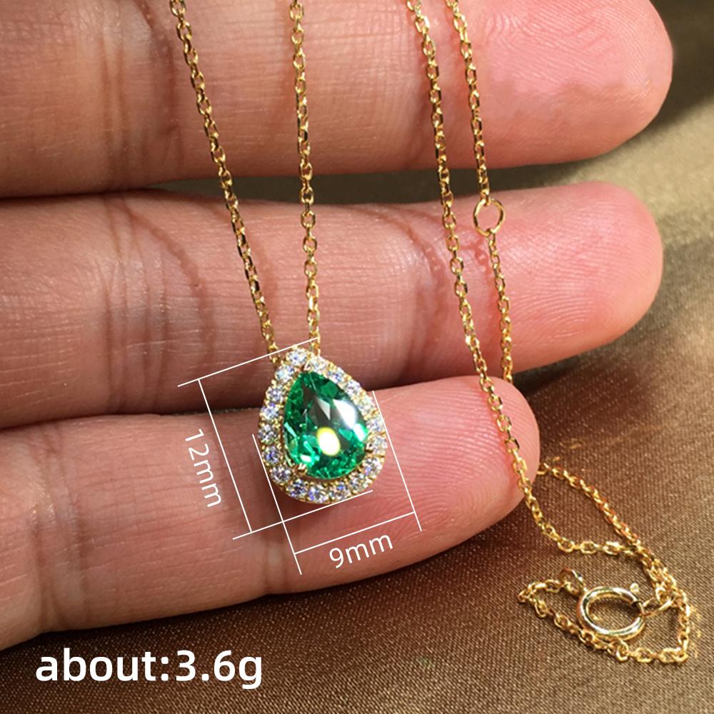 Huitan Hot Trend Green Water Drop CZ Pendant Necklace Fashion Zircon for Women Gold Color Luxury Wedding Accessories Fancy Gift