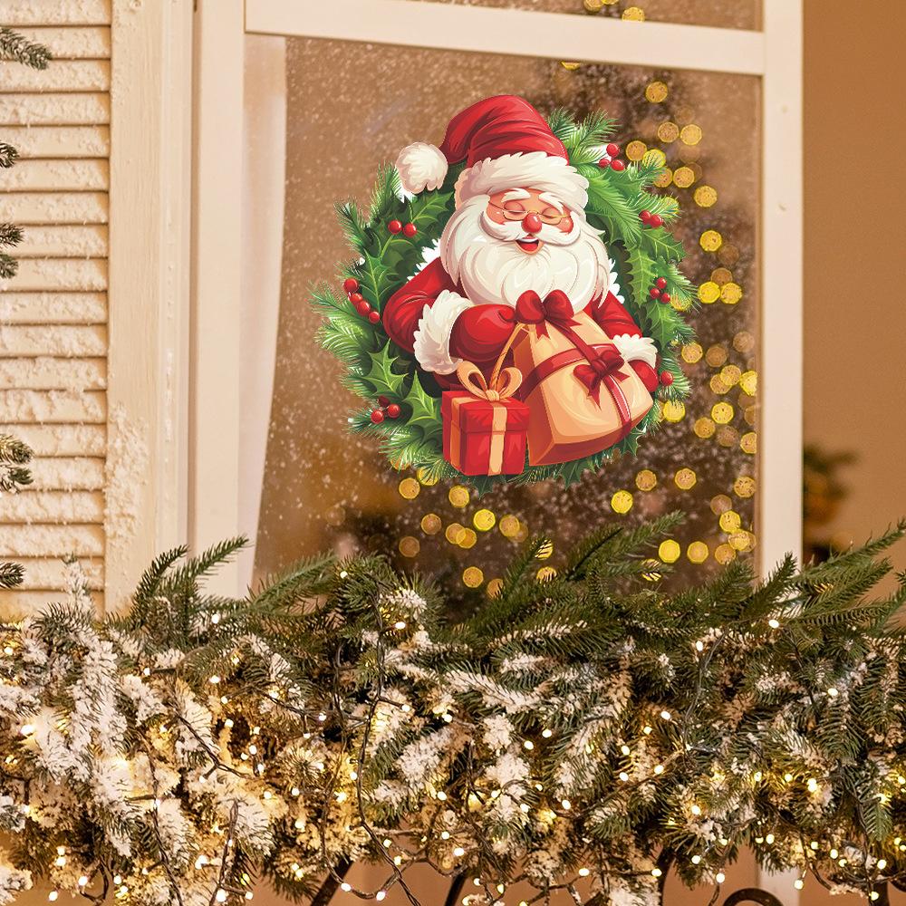 Fun-f218 Cartoon Santa Wreath Gift Bedroom Living Room Study Background Landscaping Wall Sticker