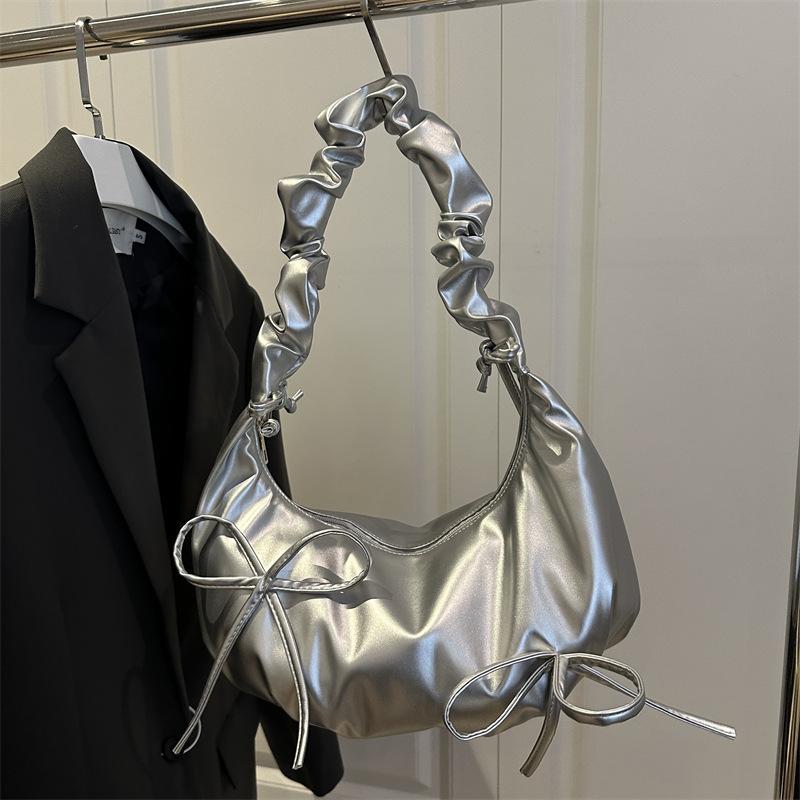 Ins Niche Design Pleated Shoulder Strap Bag 2025 New Bow Shoulder Bag Cloud Bag Female Cute Armpit Bag