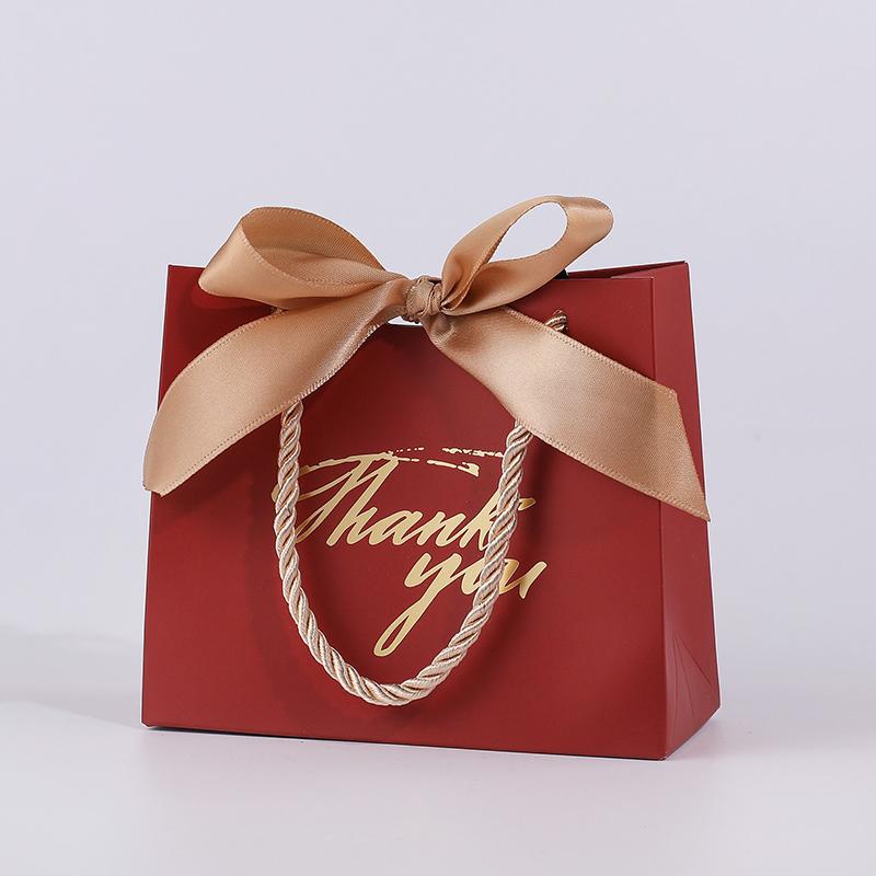 6/12PCS Pack Gift Bag Pink White Black Red Tote Bag Ribbon Bow Decoration Bronzing"Thank You" Text Birthday Wedding Gift Bag ZYF