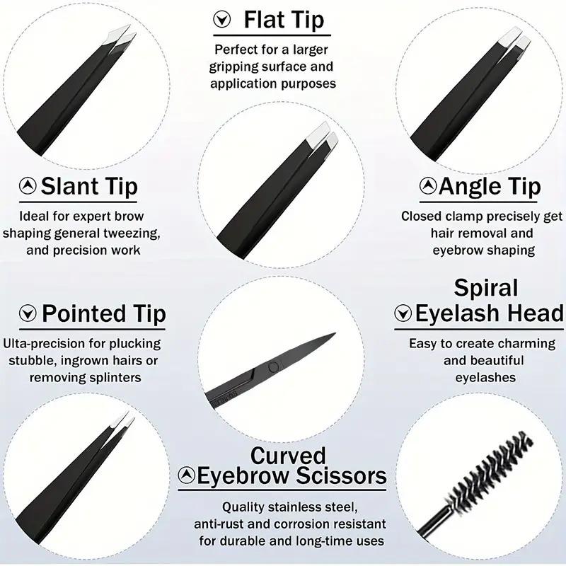 6pcs Eyebrow Grooming Kit: Stainless Steel Tweezers, Curved Scissors & Lash Brush - Perfect for Facial Hair Removal & Brow Shapi