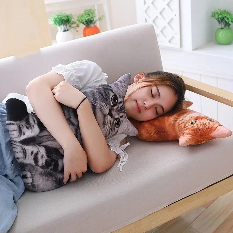1PC 50CM 3D Simulation Cats Pillow Cute Animal Washable Plush Stuffed Kids Toy Sofa Pillows Home Decoration Kawaii Room Decor