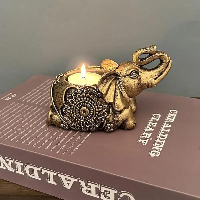Animal Candle Holders Elephant Trunks Up Sculpture Tealight Candle Holder Decorative Small Candle Stick Holders Good Lucky Gifts