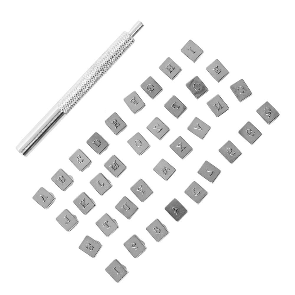 37pcs Handle Design Number Punch Kit 3mm Size Metal Letter Punch  For Leather Working