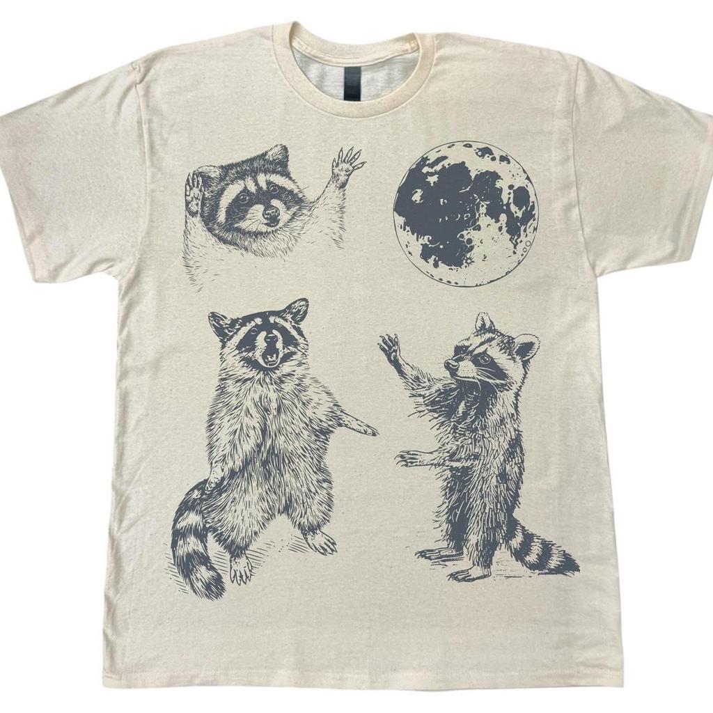 Vintage Style Three Raccoons Moon Funny Graphic Unisex Tee Gift For Fan S-5XL