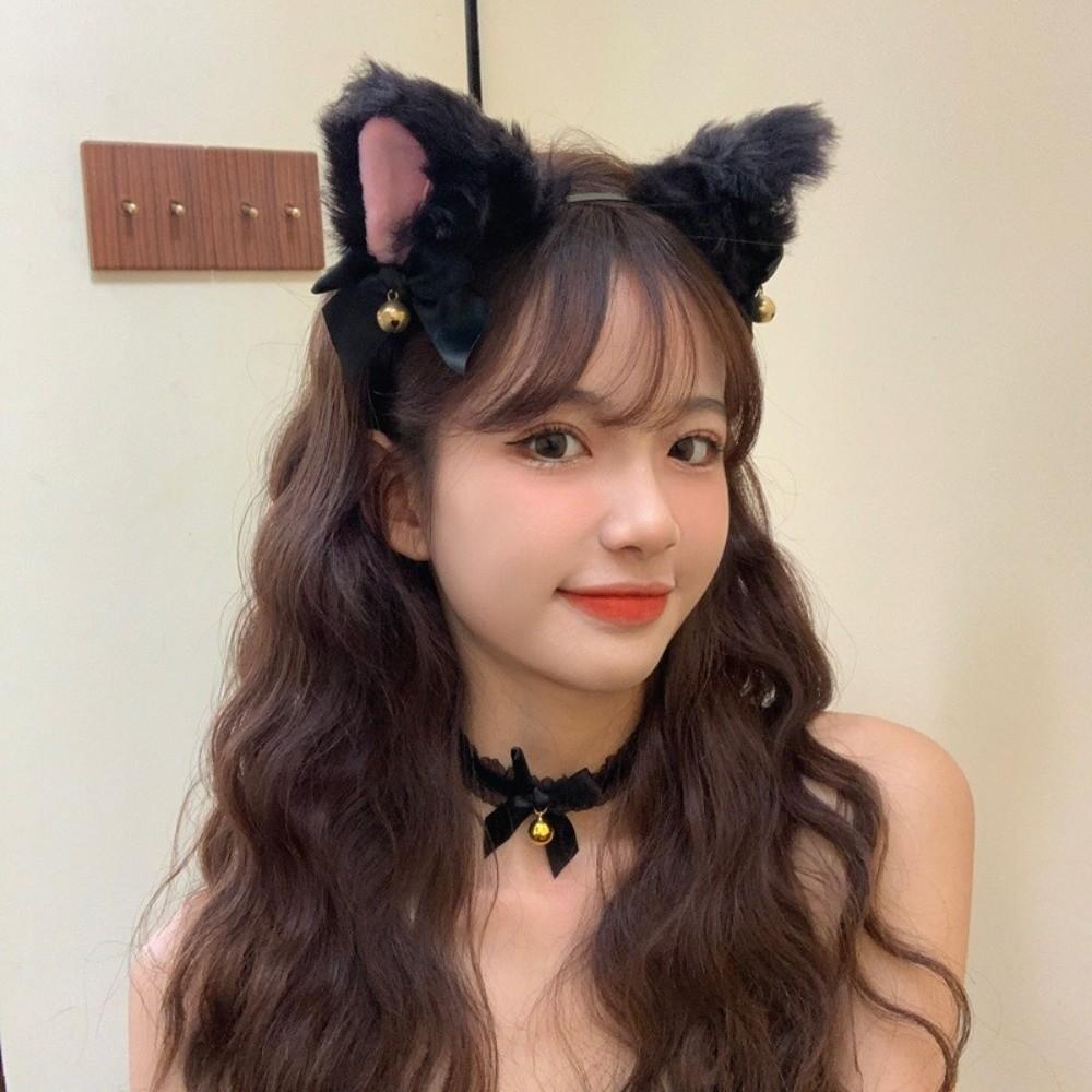 Lolita Cat Ears Headband Set Bow Halloween Dress Up Sweet Cosplay Headwear  Makeup